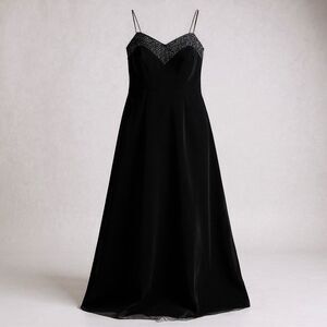 Vintage Dave & Johnny Maxi Velvet Dress Sz 9/10 Black Beaded Formal Bride Mother